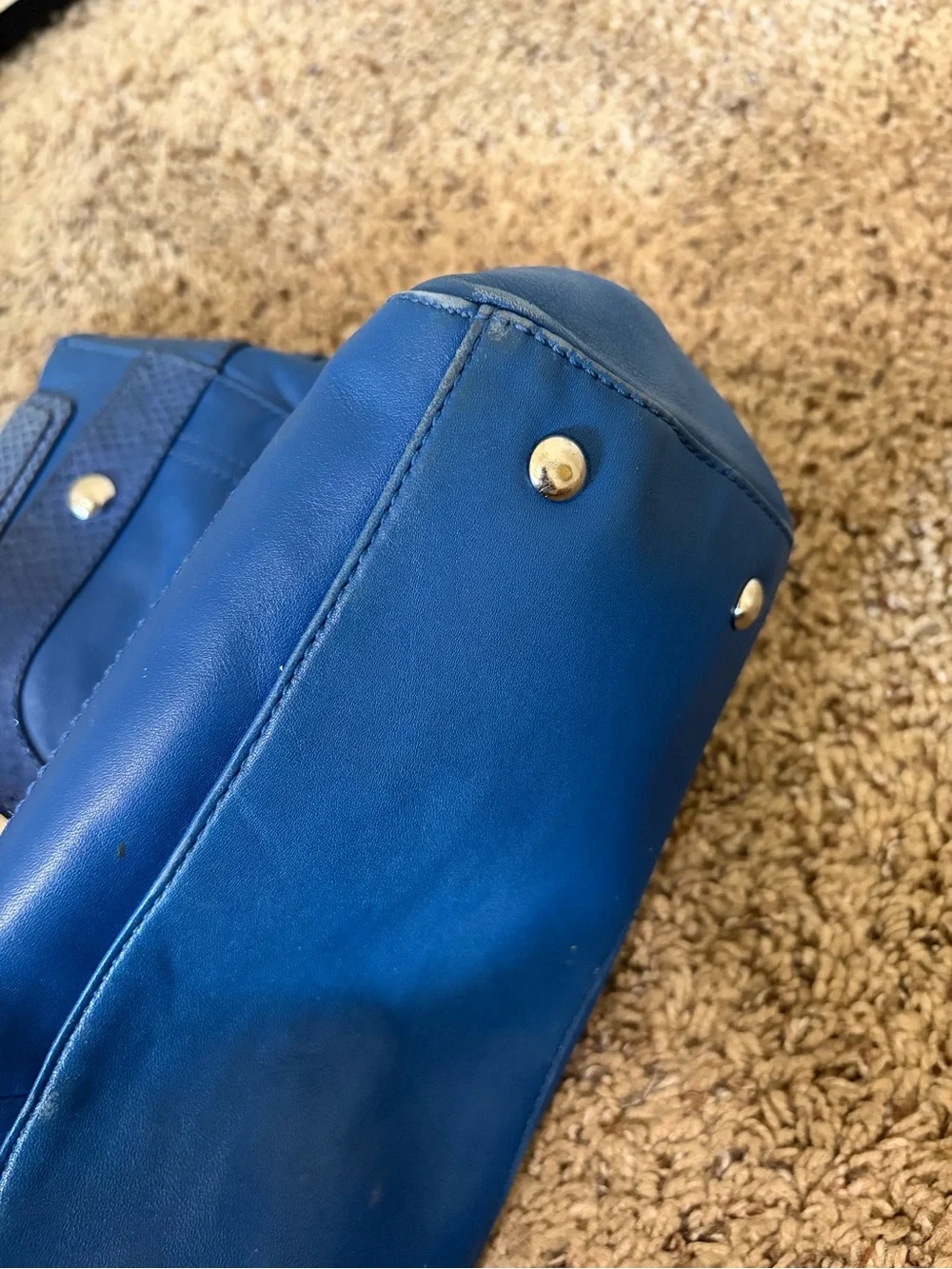Coach Penelope Cobalt Blue Leather Tote Bag Snakeskin Trim EUC